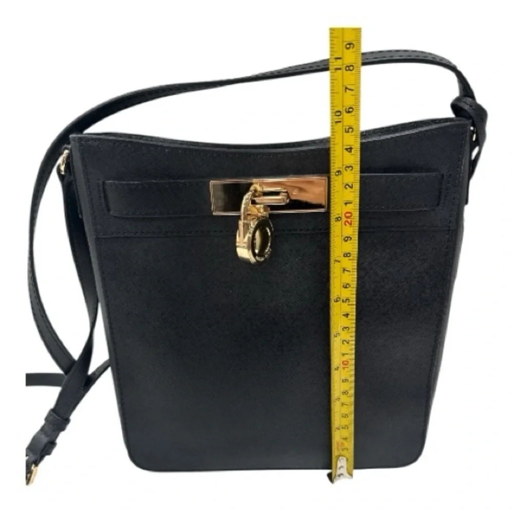 Michael Kors Black Crossbody Bag Hamilton Traveler Saffiano Leather Messenger